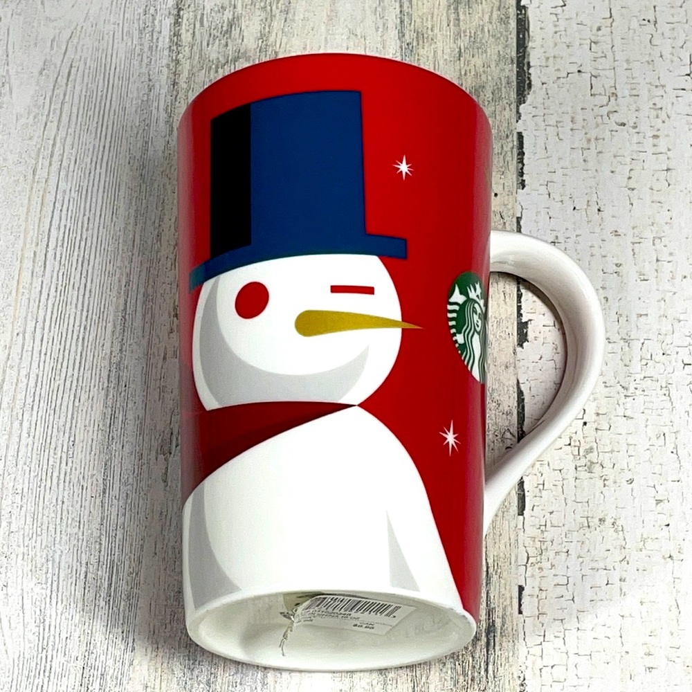 STARBUCKS SNOWMAN MUG TALL TOP HAT SCARF CARROT NOSE RED WHITE CUTE…